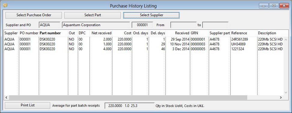 Purchase History Listing