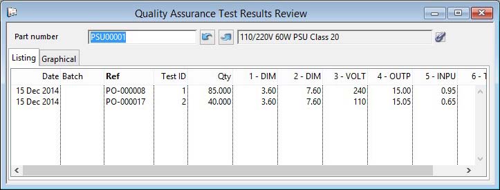Quality Assurance Test Results Review - Listing pane