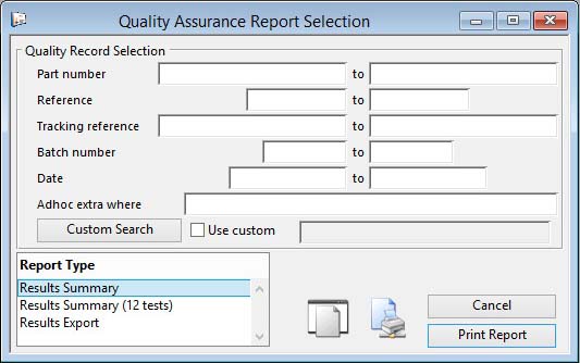 Quality Assurance Report Selection