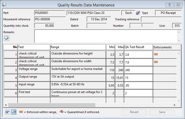 Quality Results Data Maintenance