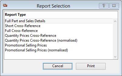 Report Selection window