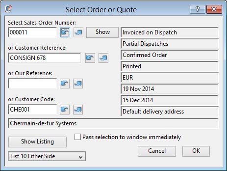 Select Sales Order