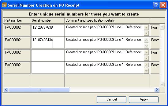 Serial Number Creation on PO Receipt