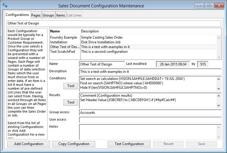 Sales Document Configuration Maintenance - Configuartion tab