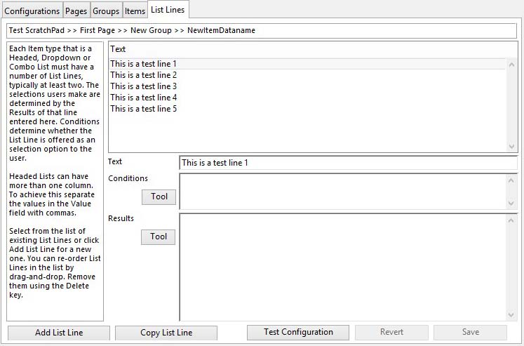 Sales Document Configuration Maintenance - List Lines tab