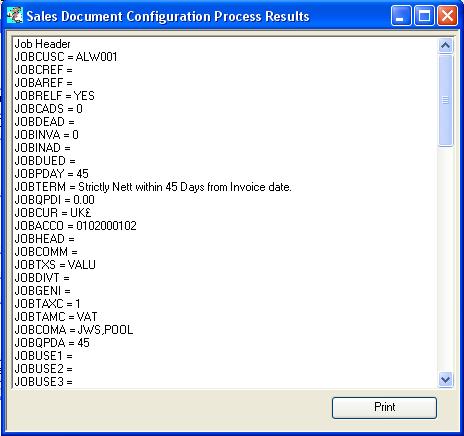 Sales Document Configuration Process Results