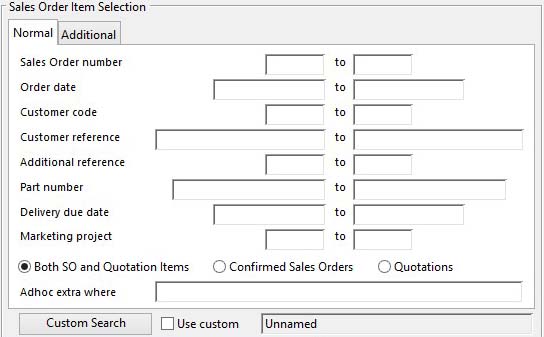 Sales Order Item Selection - Normal tab