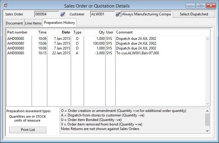 Sales Order or Quotation Details - Order Preparation pane