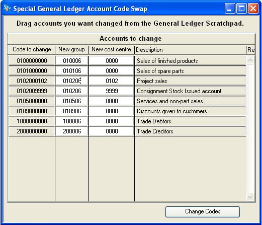 Special General Ledger Account Code Swap