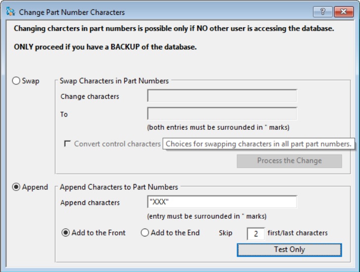Change Part Number Characters