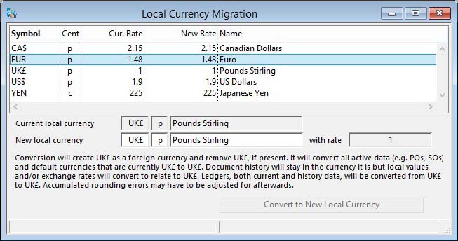 Local Currency Migration window