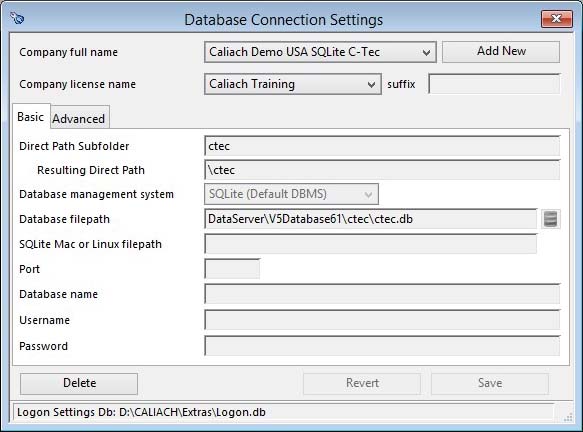Database Connection Settings and Basic tab pane