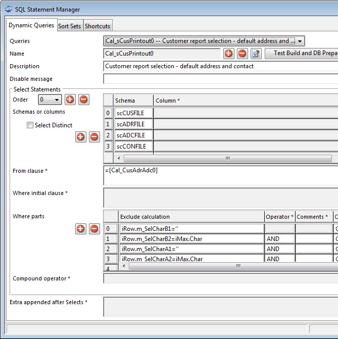 SQL Statement Manager - Dynamic Queries tab pane left side
