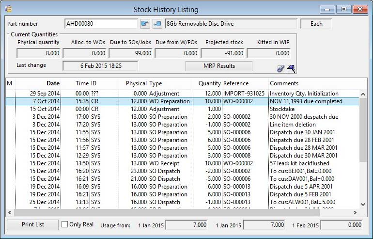 Stock History Listing
