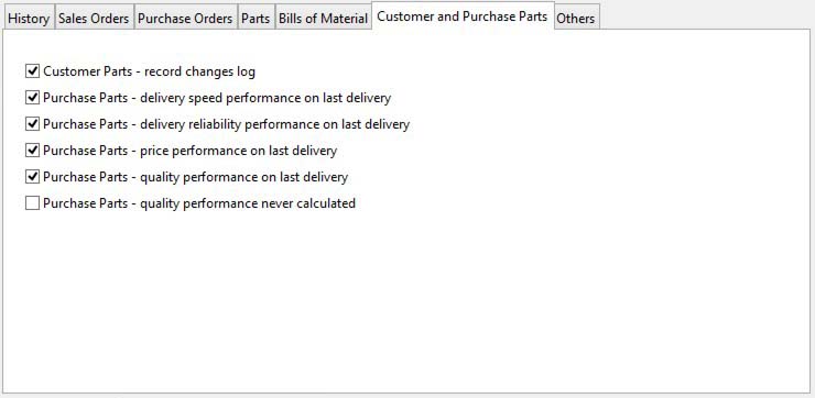 System Preferences - Customer and Purchase Parts pane