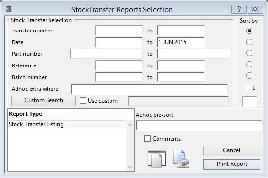 StockTransfer Reports Selection