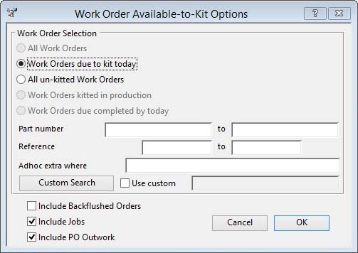 Work Order Available-to-Kit Options