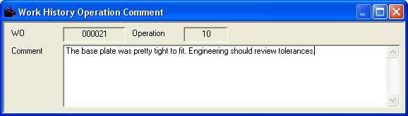 Work History Operation Comment Dialog