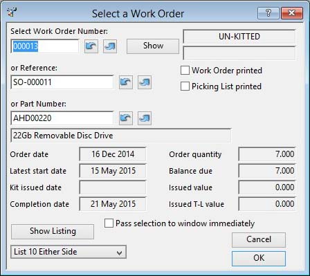 Select Work Order