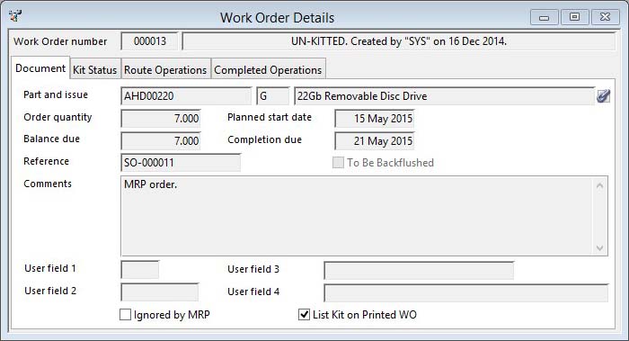 Work Order Details - Document pane