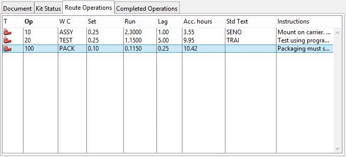 Work Order Details - Route Operations pane