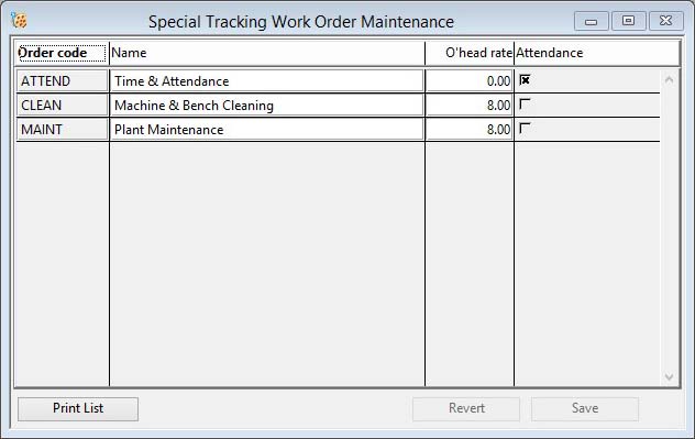 Special Tracking Work Order Maintenance