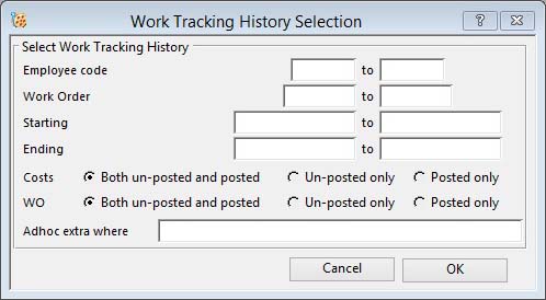 Work Tracking History Selection